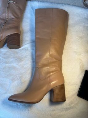 Vince Camuto Women's Evronna Tan Leather Knee-High Boots for wide calfs Size 10